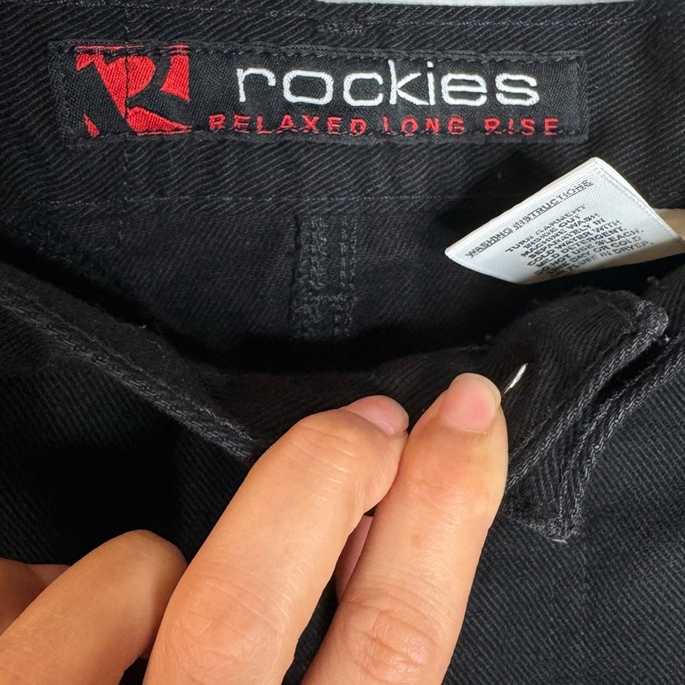 Rockies Vintage 90s High Waist Studs Triangle Black Denim Jeans size 13/14 - Picture 3 of 11